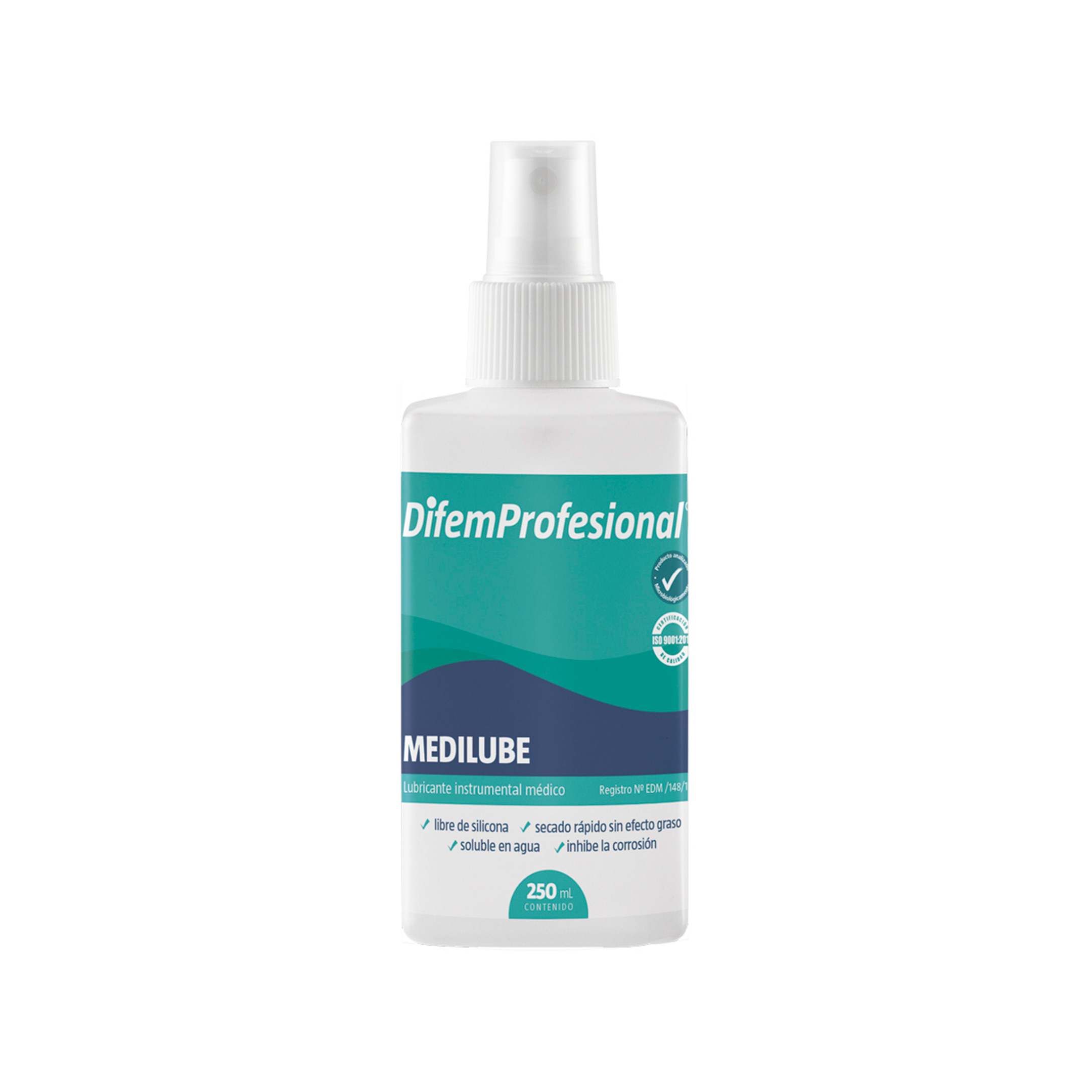 MEDILUBE es una mezcla de lubricantes, humectantes que permite lubricar, abrillantar y proteger el instrumental durante el lavado manual y automático de todo tipo de instrumental. No deja residuos grasos. Libre de Siliconas. Permite lubricar, abrillantar y proteger el instrumental médico. Ha sido especialmente formulado para usar en un amplio rango de instrumental médico. El producto contiene una mezcla de lubricantes, humectantes e inhibe la corrosión en 30 segundos, dejando el material sin los efectos grasos de productos en base a siliconas. Es un producto soluble en agua, lo cual, impide la formación de residuos en las bisagras del instrumental quirúrgico. Adecuado para uso manual y automático.