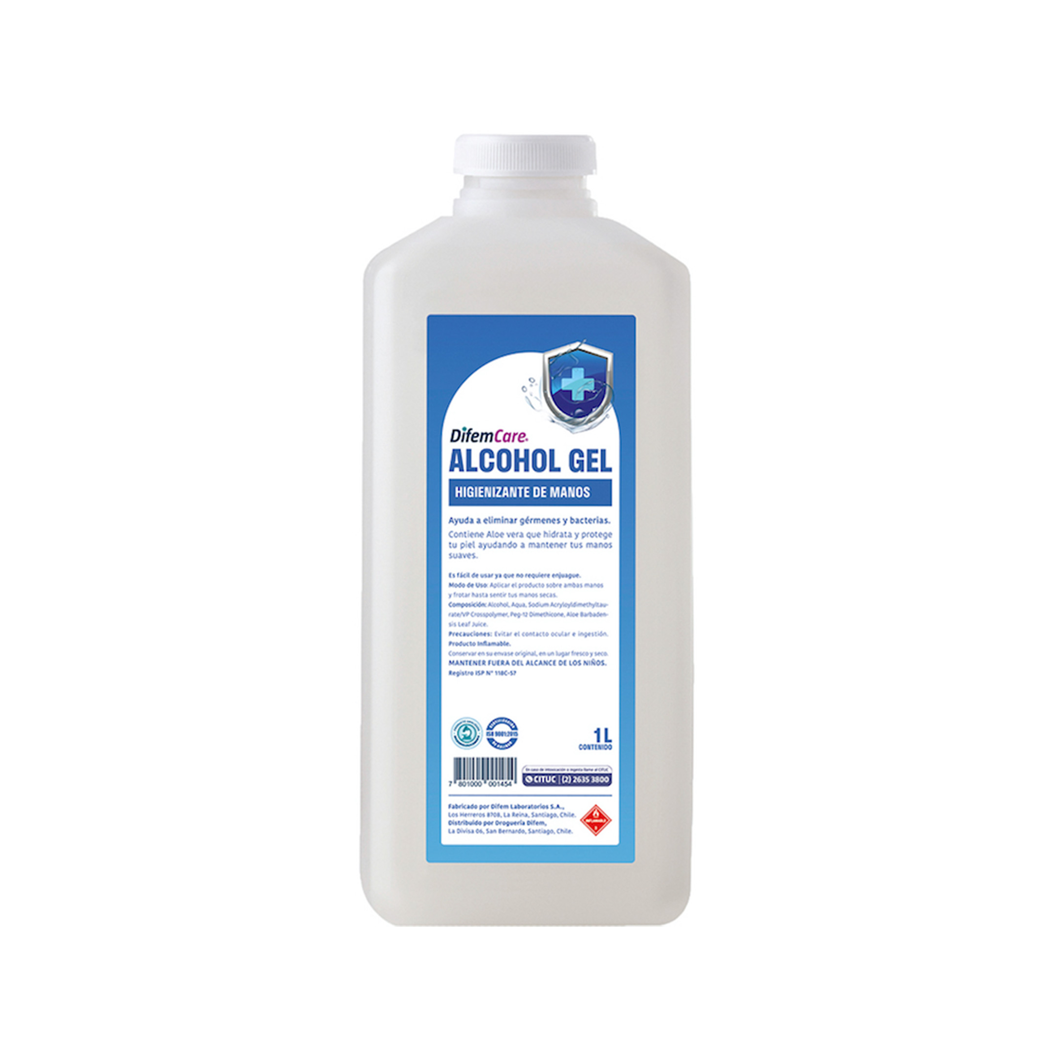 Higienizante de manos formulado con Alcohol gel 70° y Aloe Vera que hidrata y protege la piel, ayudando a mantener las manos suaves. No requiere enjuague.