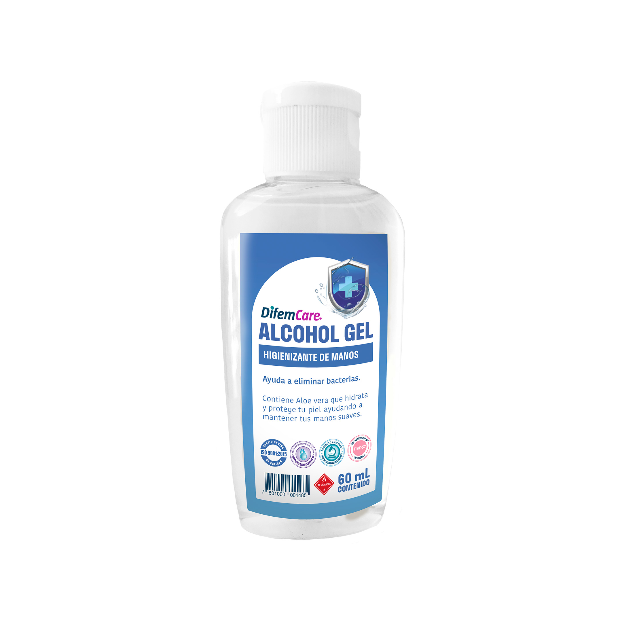 Higienizante de manos formulado con Alcohol gel 70° y Aloe Vera que hidrata y protege la piel, ayudando a mantener las manos suaves. No requiere enjuague.